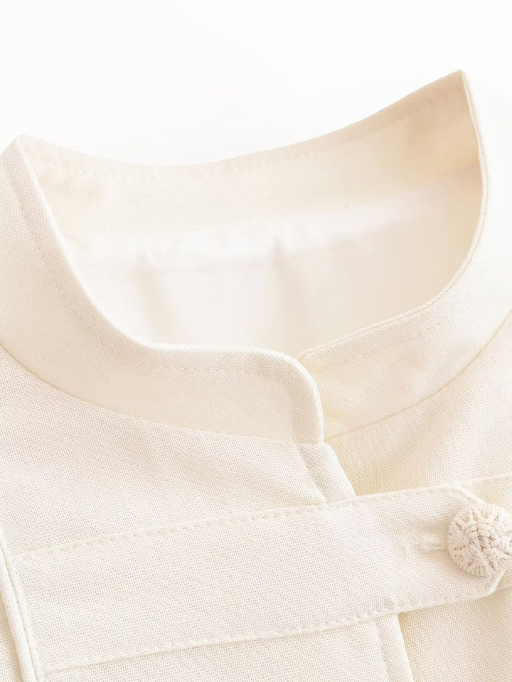 Elegant Mandarin Collar Button Jacket