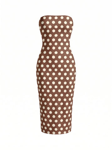 tsitsi natriashvili's Brown Polka Dot Print Midi Dress