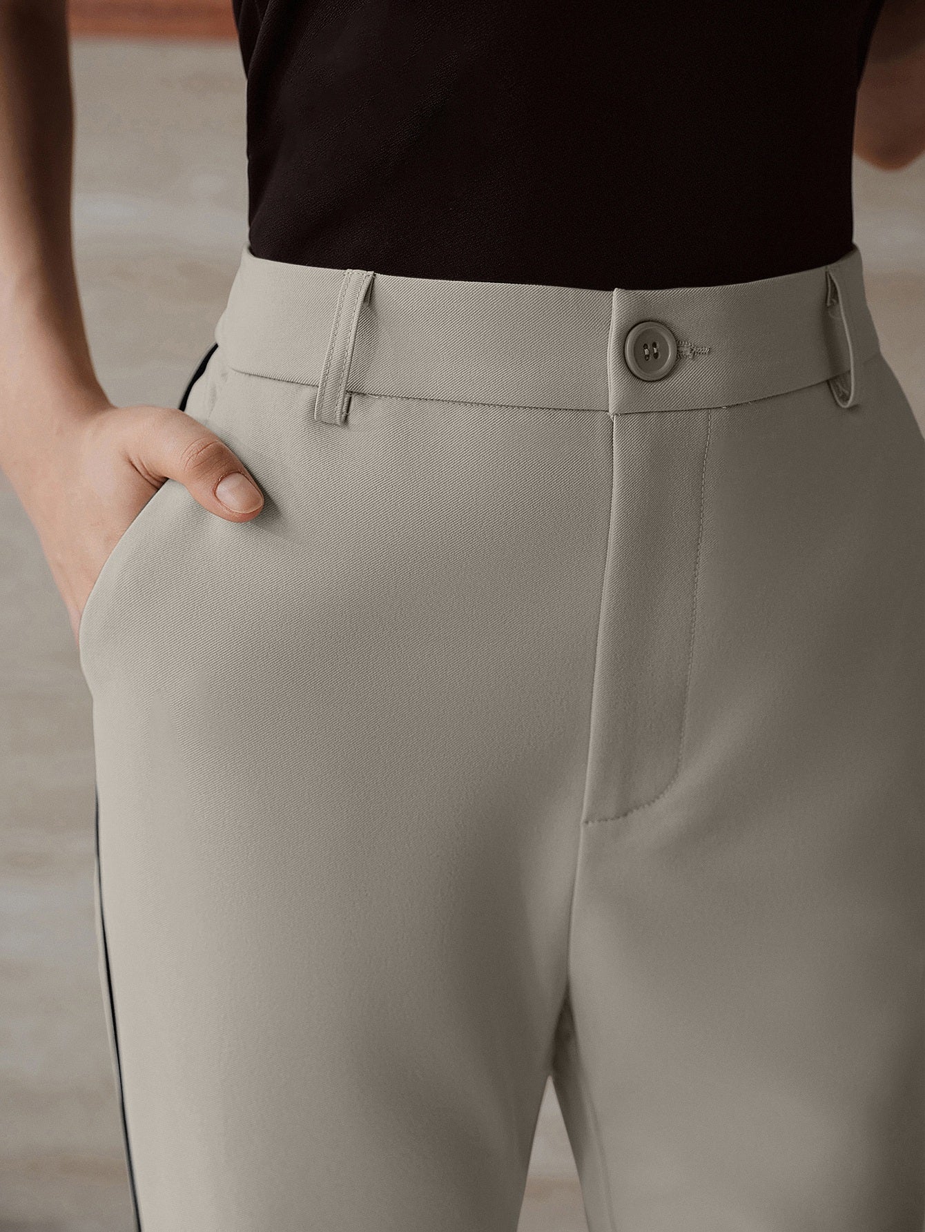 High Waisted Contrast Trim Trousers