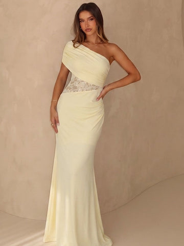 One Shoulder Lace Maxi Dress