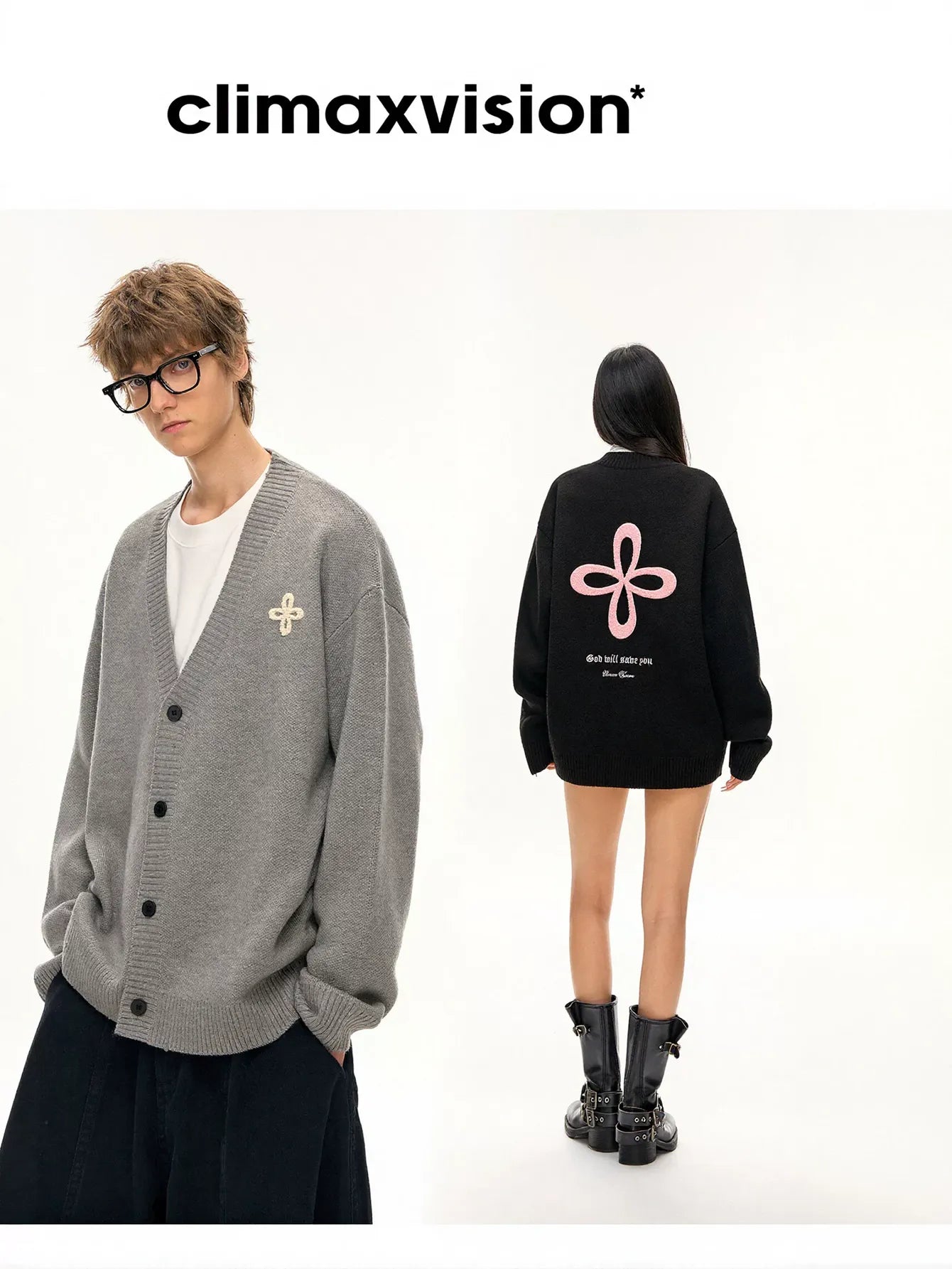 Oversized Graphic Unisex Knit Cardigan