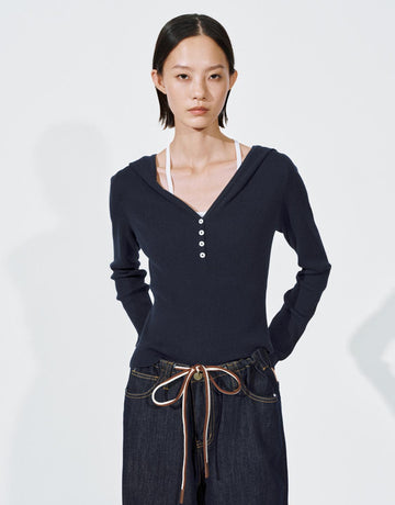 Urban Revivo 2 In 1 Hooded Henley Neck Knitted T-Shirts-Cool Grey