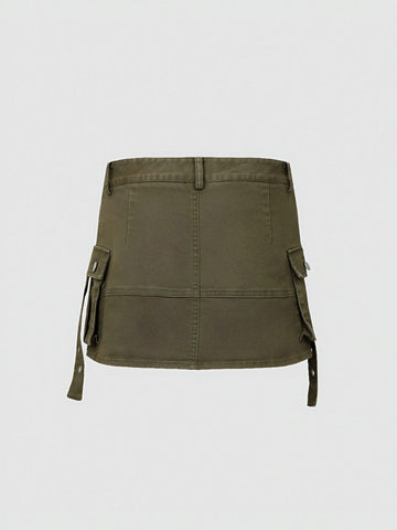 Urban Revivo Mini Straight Skirt-Iron Green