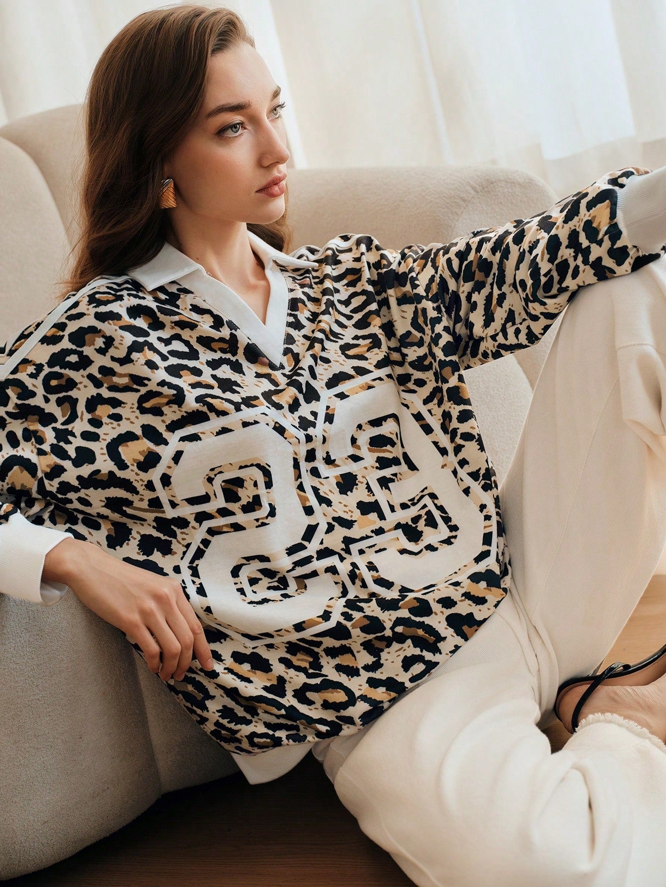 Leopard Print Varsity Striped Sweatshirt