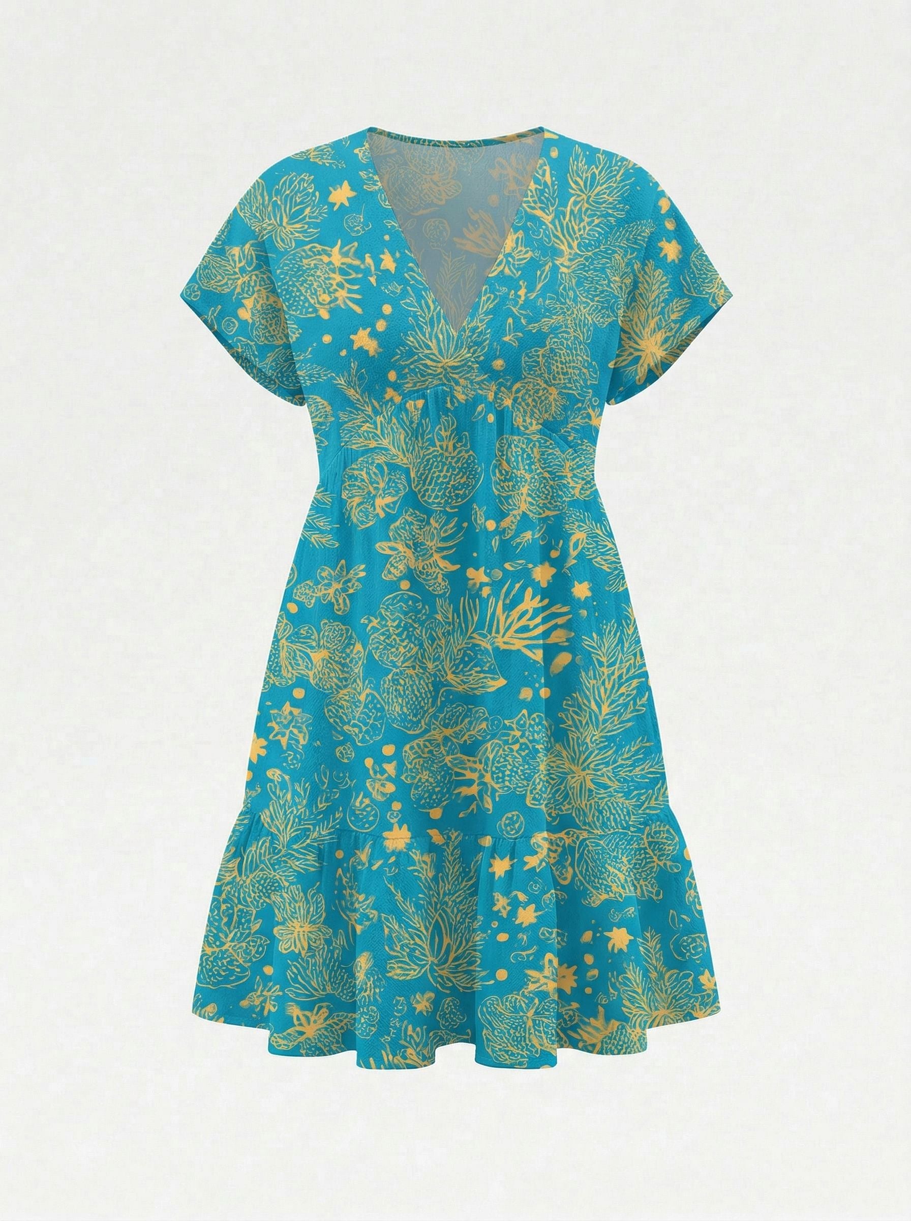 Floral Print V Neck Tiered Babydoll Mini Dress