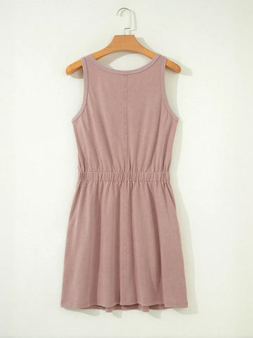 Casual Sleeveless Elastic Waist Mini Dress