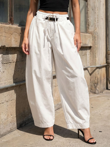 Drawstring Waist Wide Leg Pants