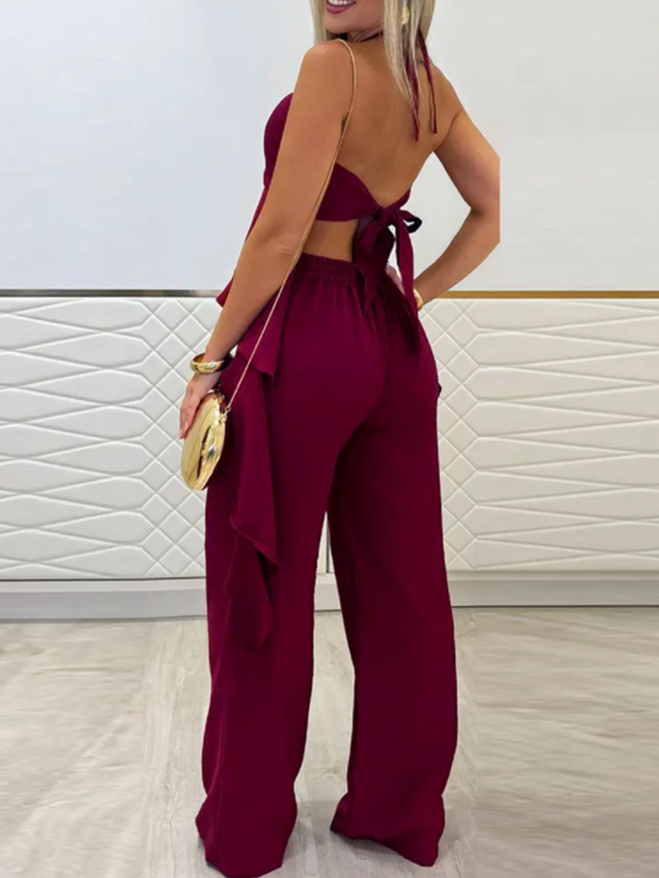 Elegant Ruffled Halter Pant Set