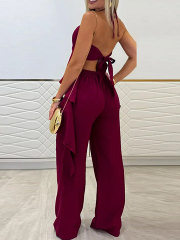 Elegant Ruffled Halter Pant Set