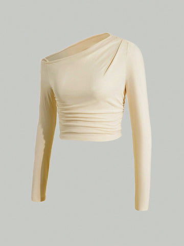 One Shoulder Ruched Slim T Shirt