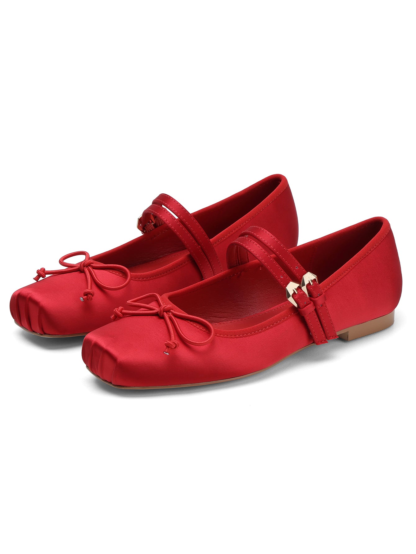 Red Satin Bow Mary Jane Flats