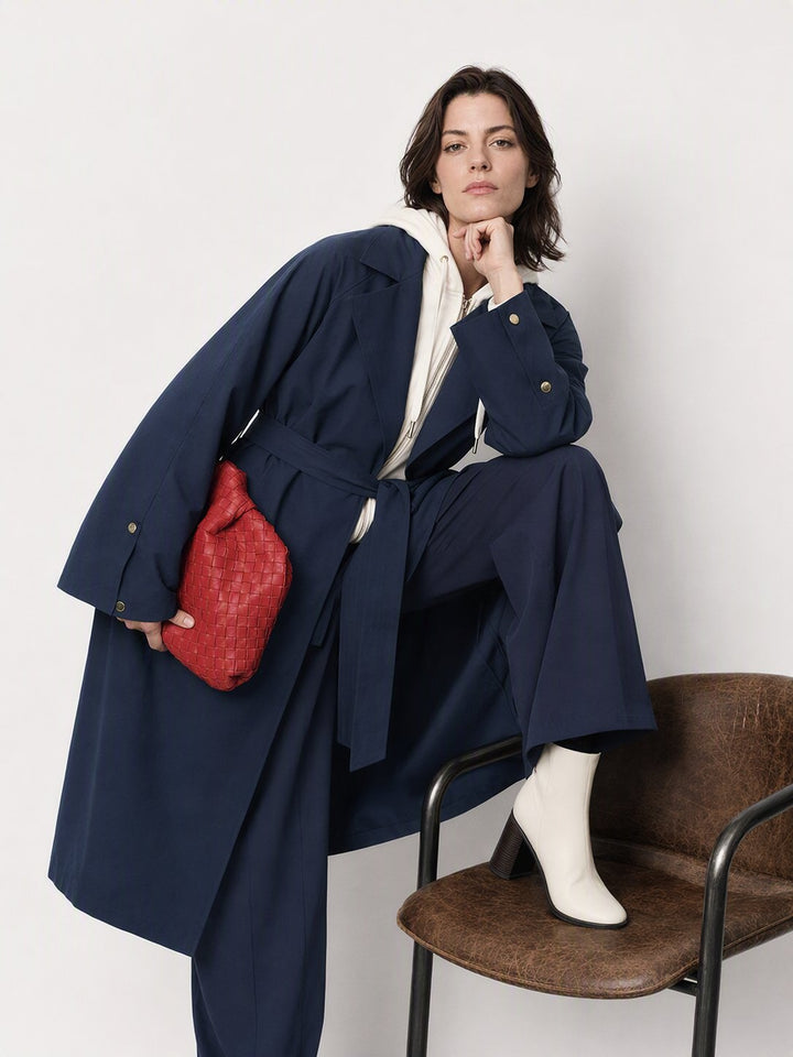Elegant Belted Navy Trench Coat