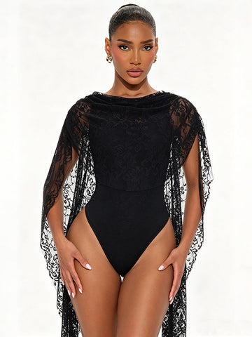 Elegant Lace Cape Sleeve Bodysuit