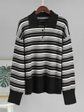 Oversized Striped Polo Collar Knit Sweater