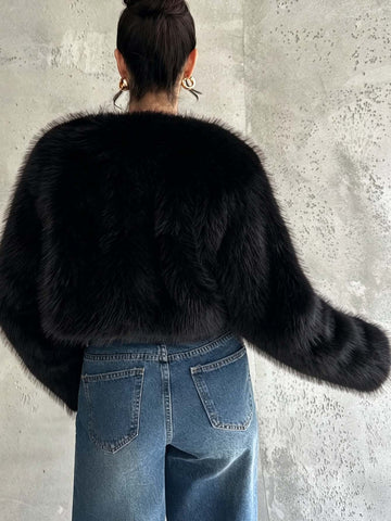 Luxury Fluffy Cropped Faux Fur Jacket