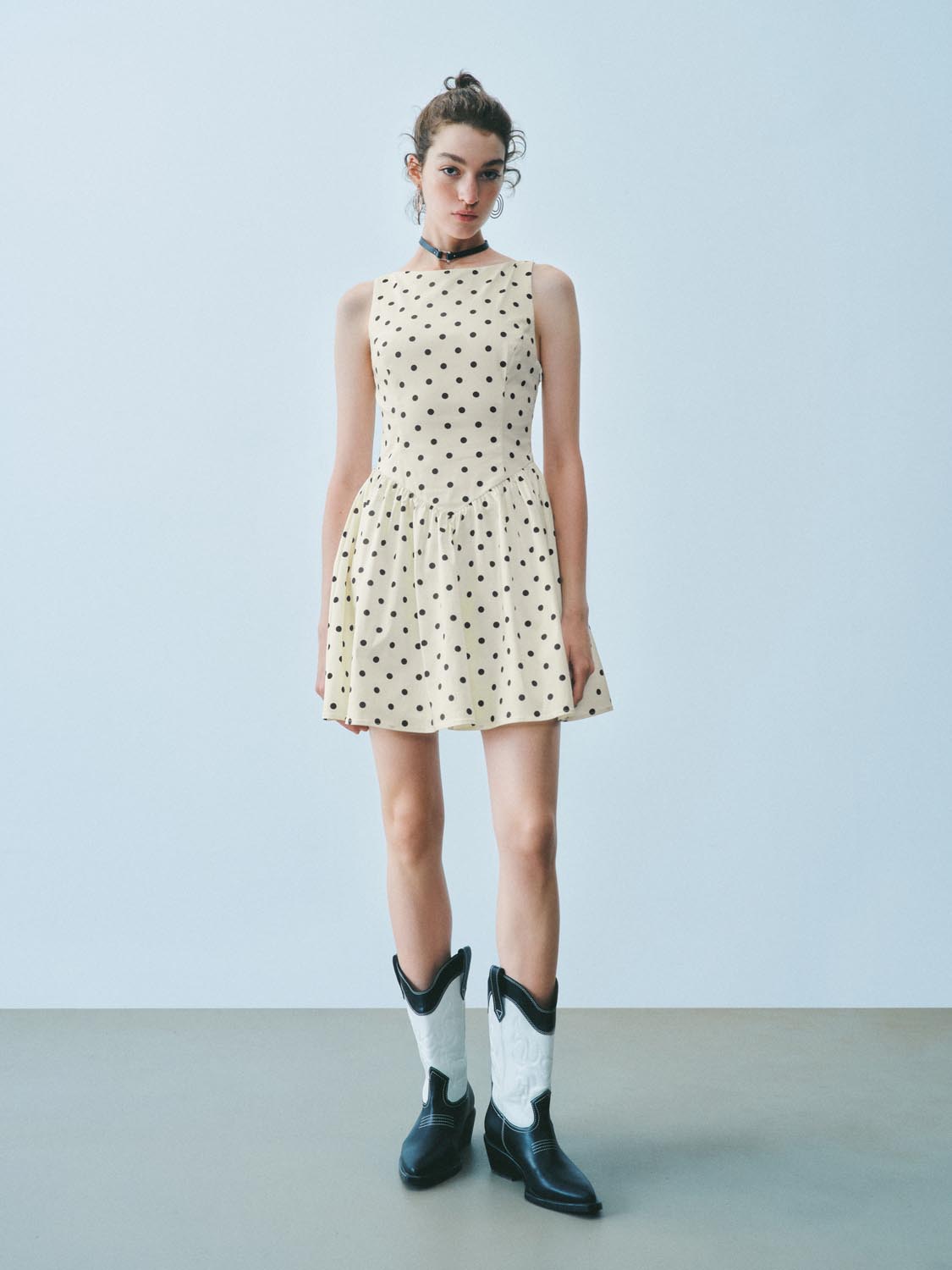 Urban Revivo Dotted Bandeau A-Line Dresses-Ivory Print