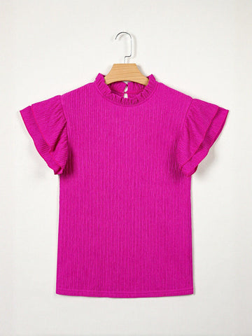 Ruffled Sleeve Textured Chiffon Blouse
