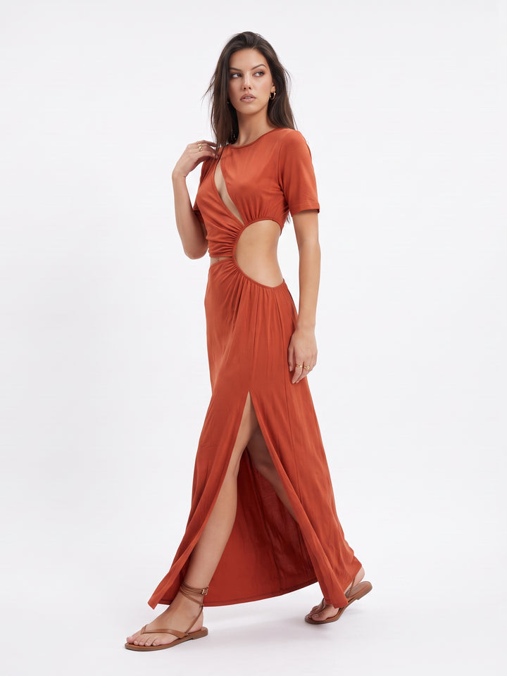 Asymmetric Cutout High Slit Modern Maxi Dress