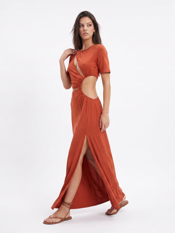 Asymmetric Cutout High Slit Modern Maxi Dress