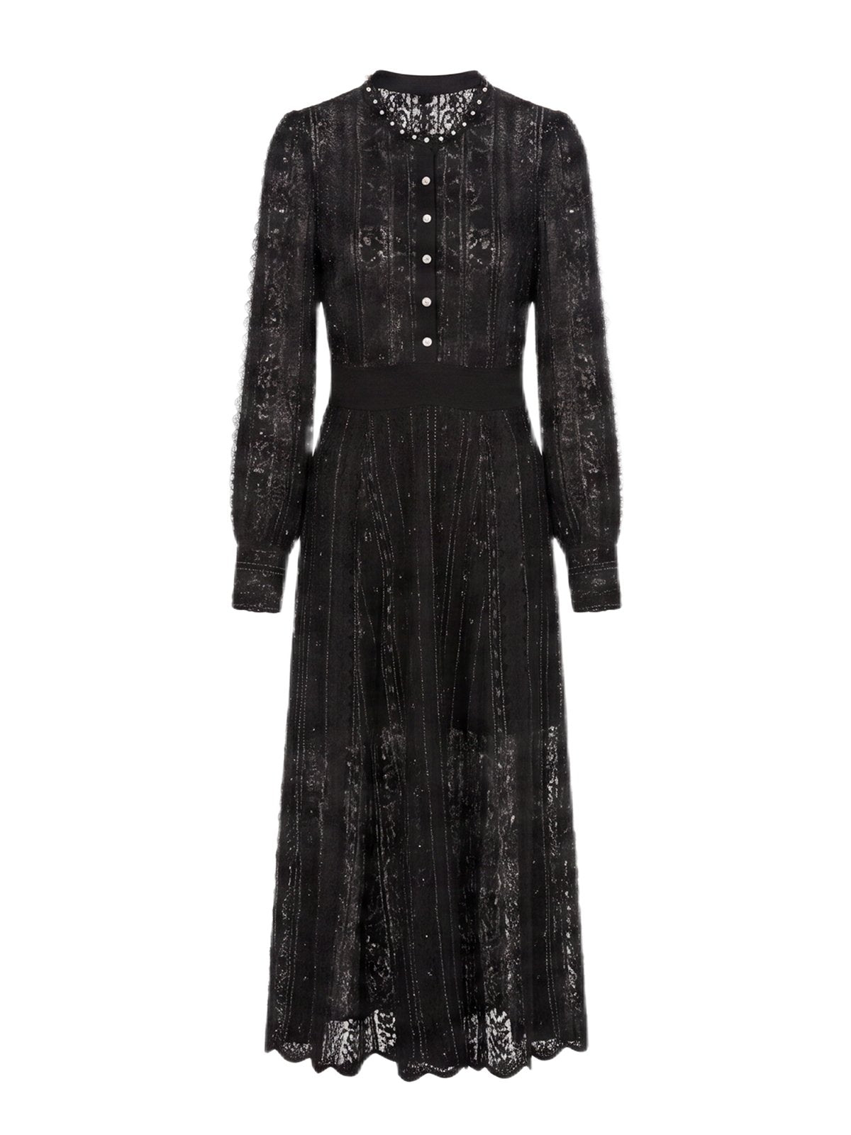 Elegant Black Lace Button Down Dress
