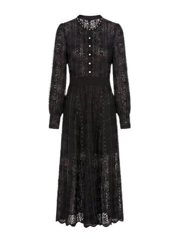 Elegant Black Lace Button Down Dress