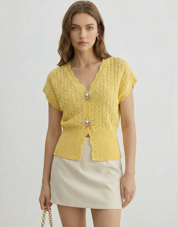 Star Buttons Cable Knit Elegant Knit Cardigan