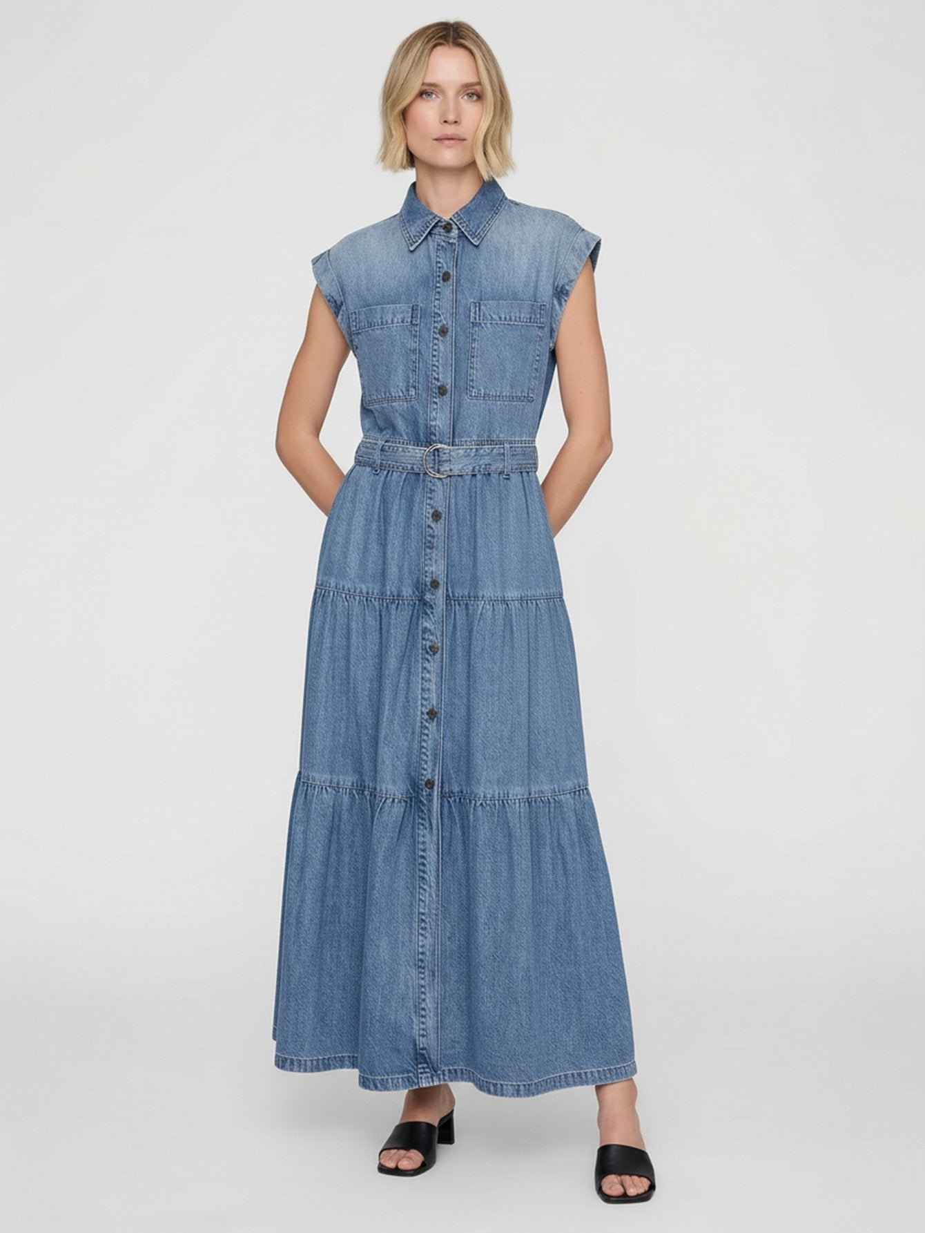 Include Belt Cotton Denim Dress