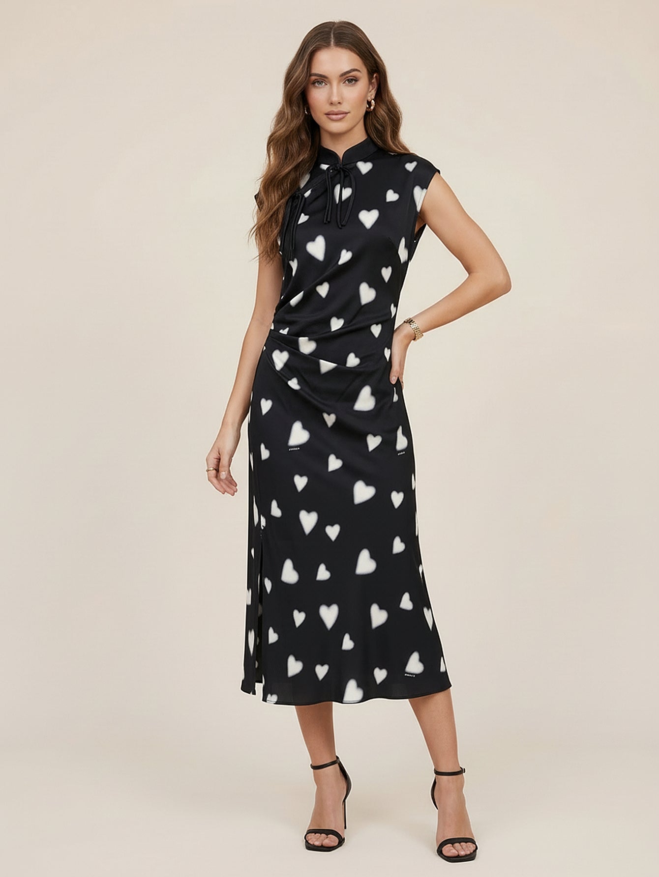 Heart Print Slit Dress