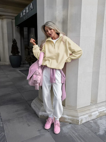 Cozy Pink Quarter Zip Fleece Sweatshirt