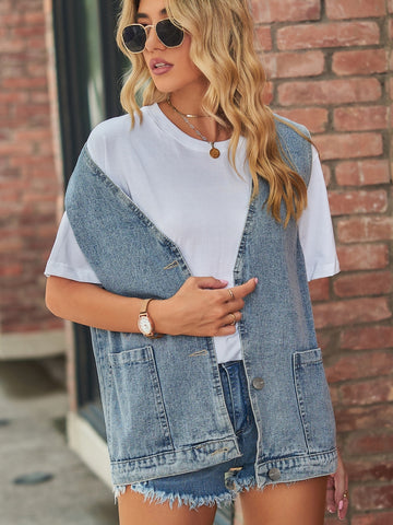 Oversized Vintage Wash Denim Vest