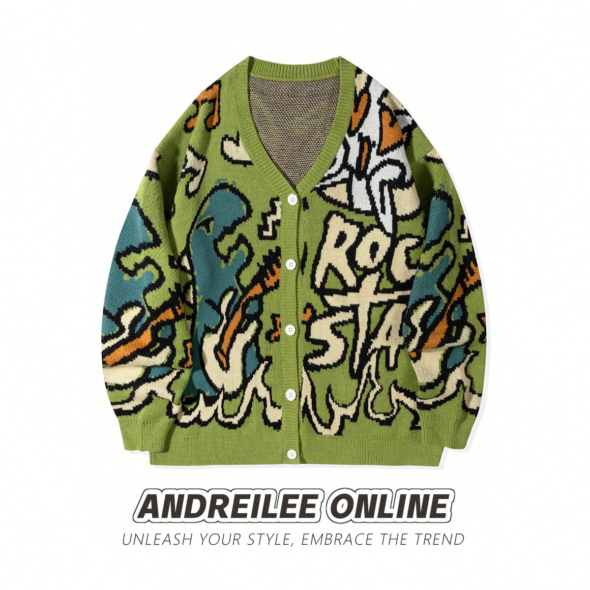 Oversized Graphic Pattern Knit Cardigan
