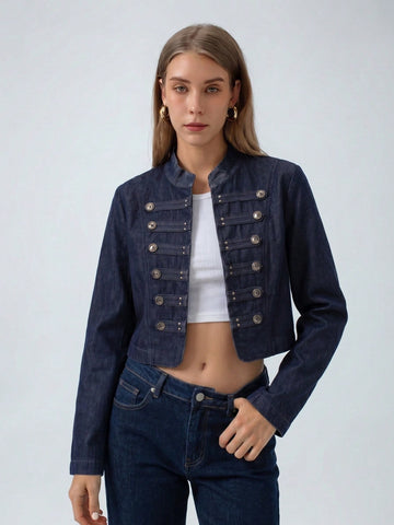 Military Inspired Cropped Denim Jacket