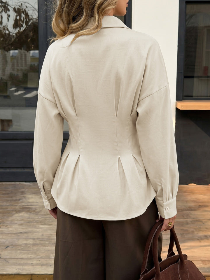 Fitted Pleated Waist Button Down Shirt