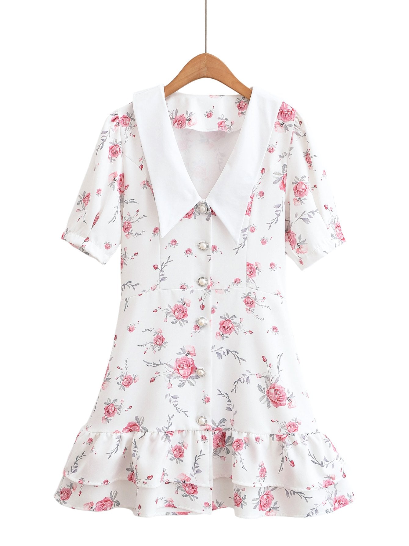 Floral Collared Puff Sleeve Mini Dress
