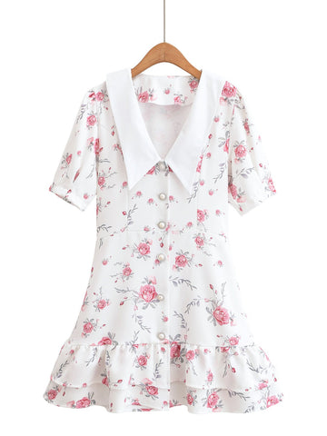 Floral Collared Puff Sleeve Mini Dress