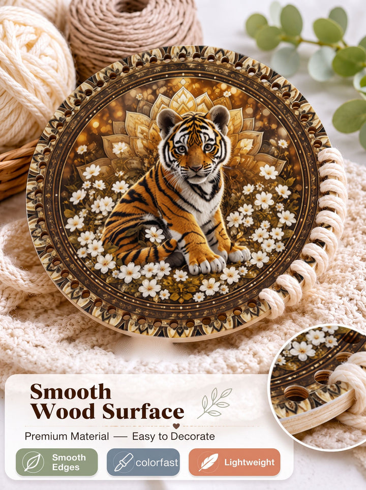 Cute Tiger Cub and Mandala Crochet Basket Bottom