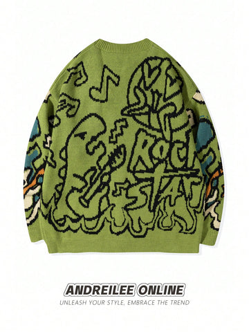 Oversized Graphic Pattern Knit Cardigan