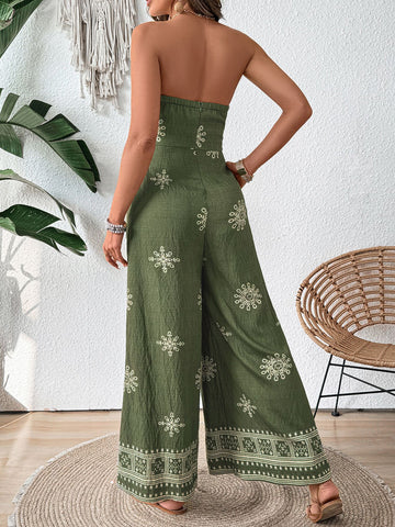 Snowflake Print Strapless Sweet Jumpsuit