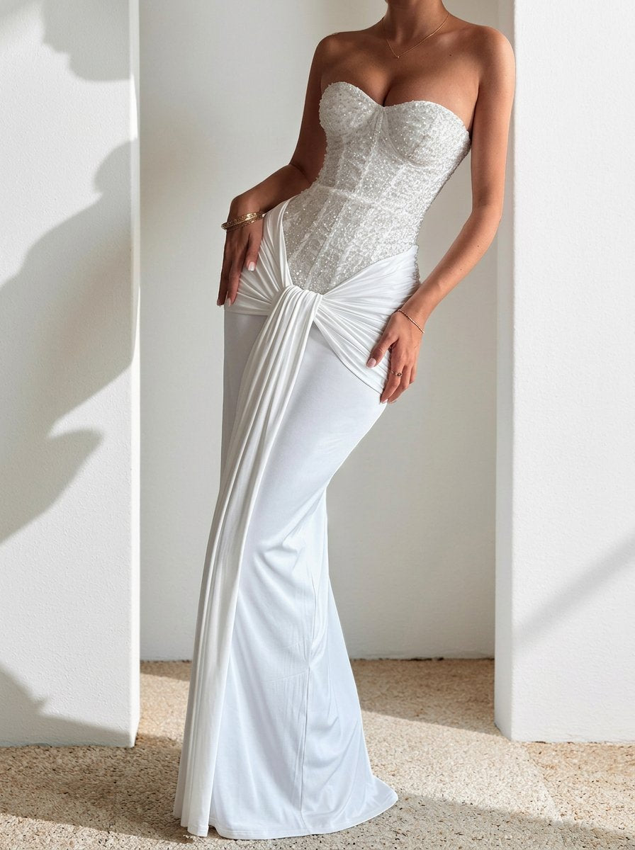 Embellished Corset Draped Maxi Dress