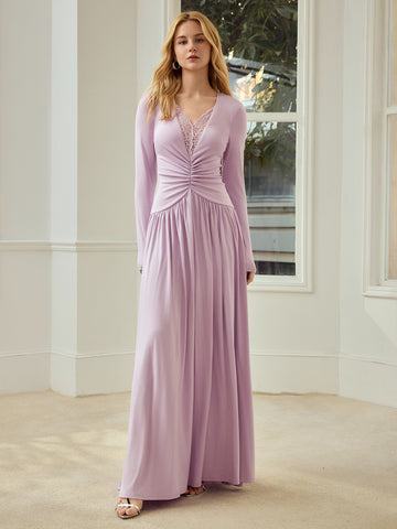 Lace Trim Ruched Maxi Dress