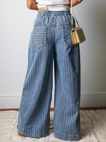 High Waist Striped Denim Pants