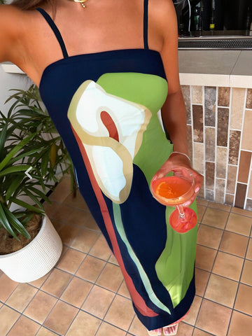 Sleek Abstract Print Maxi Dress