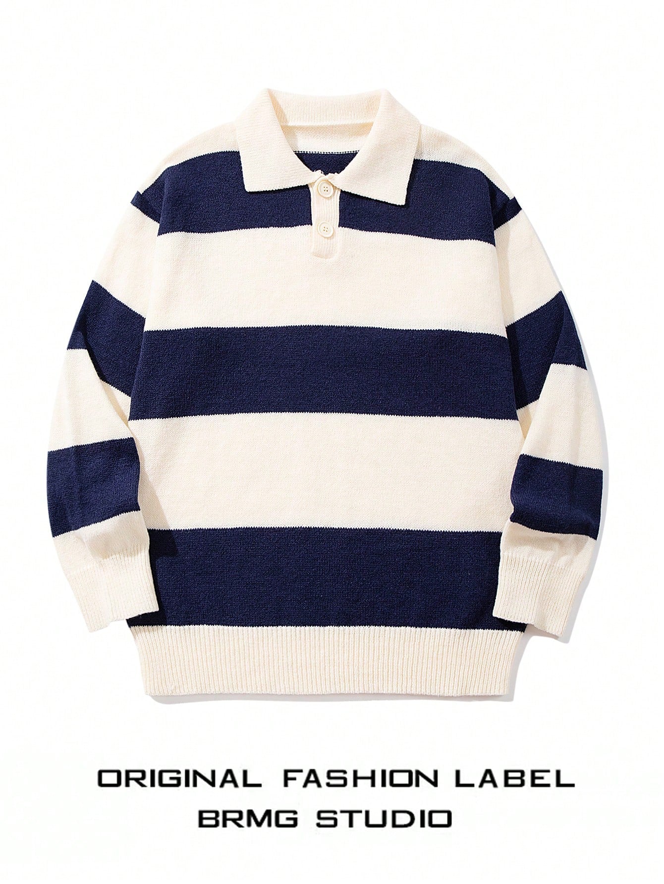 Oversized Striped Polo Collar Sweater