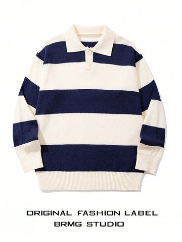 Oversized Striped Polo Collar Sweater