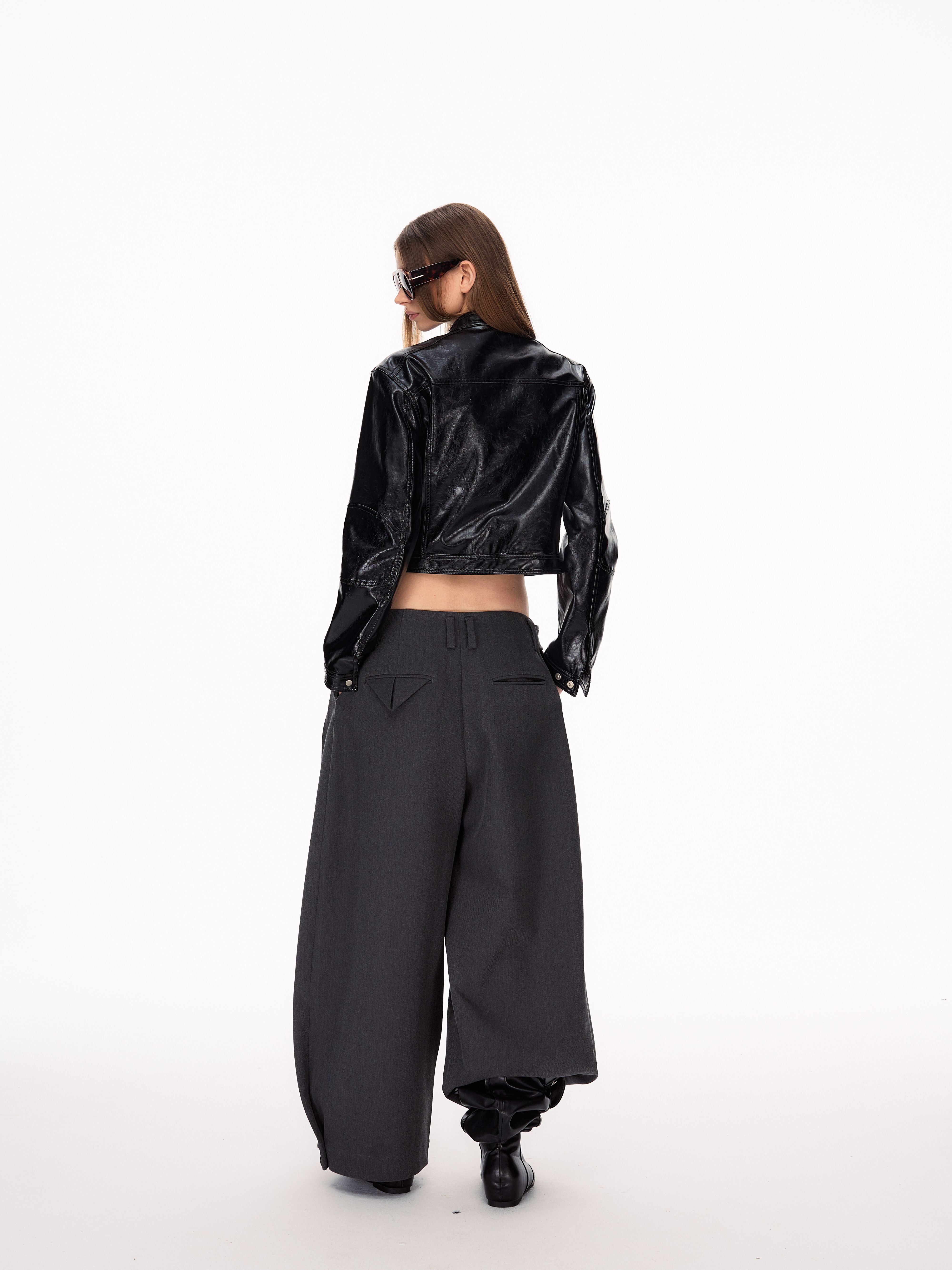 Cropped Slim Fit Biker Leather Jacket