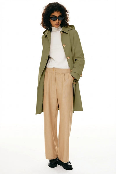Classic Hooded Brown Trench Coat