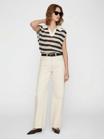 Polo Collar Striped Top