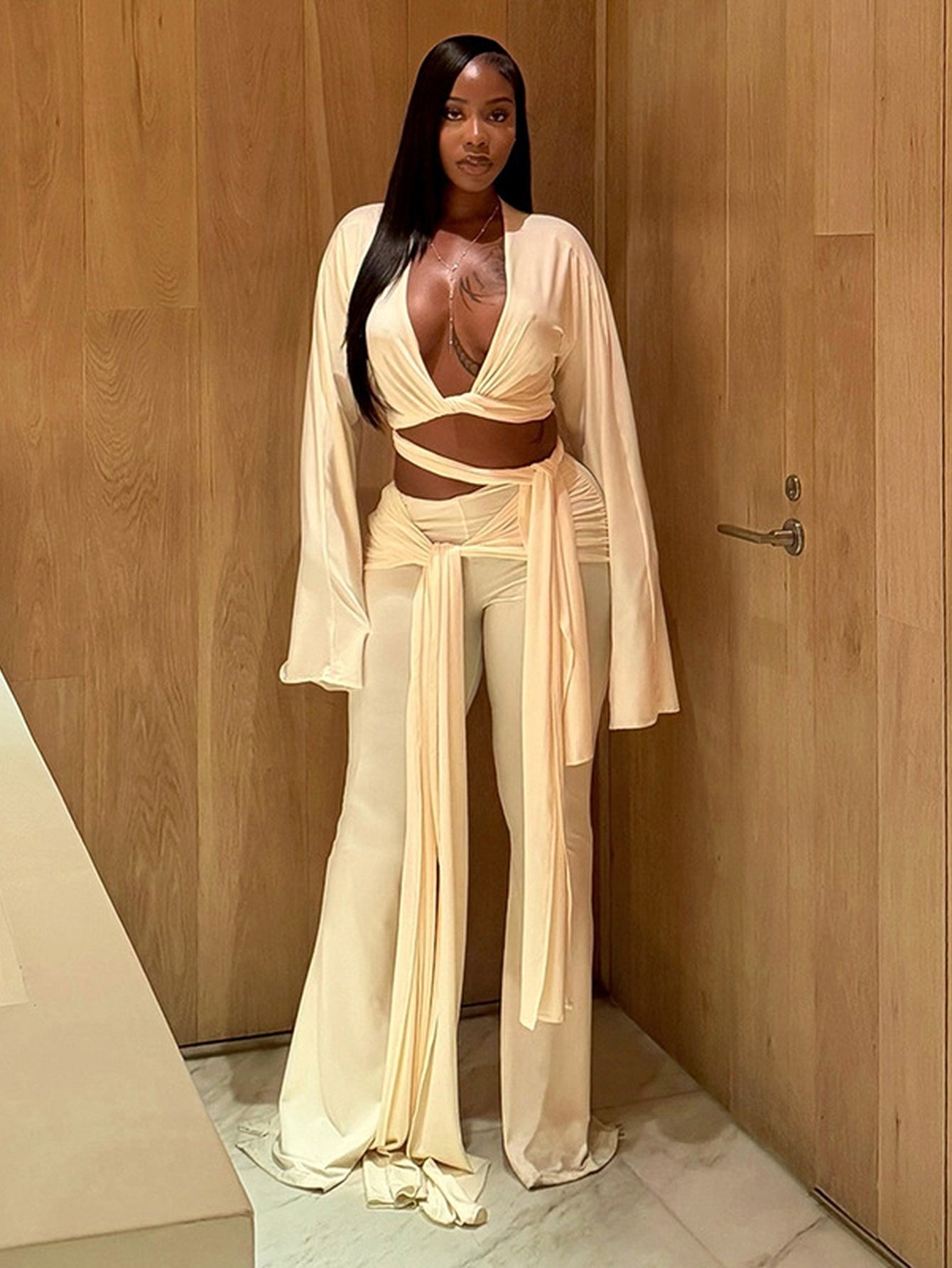 Sexy Wrap Tie Long Pant Set