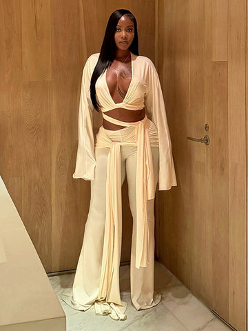 Sexy Wrap Tie Long Pant Set