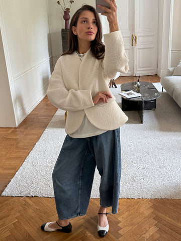 Textured Wool Blend Cropped Coat